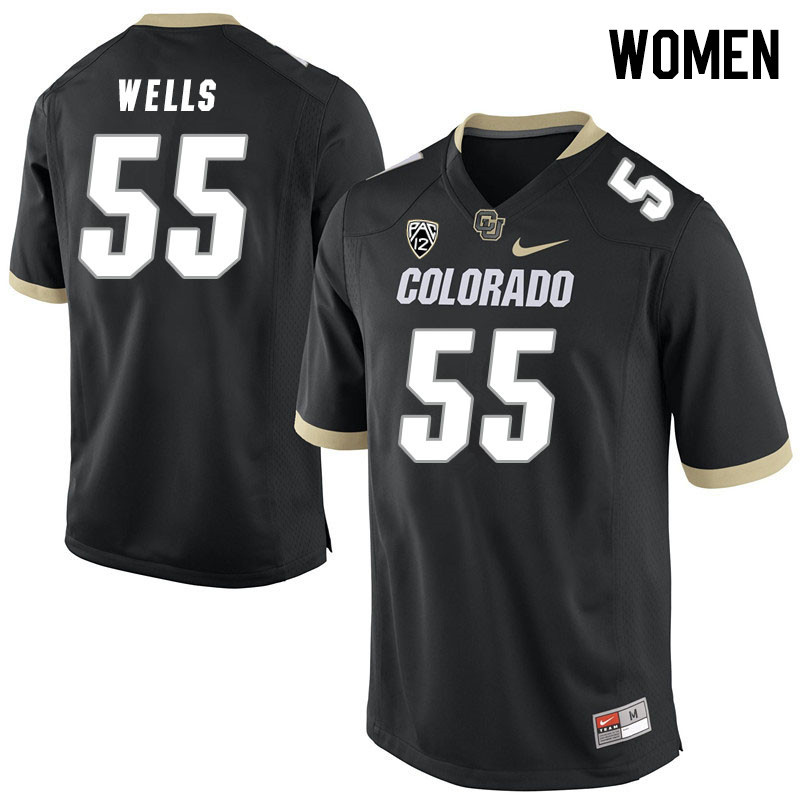 Women #55 Van Wells Colorado Buffaloes College Football Jerseys Stitched Sale-Black